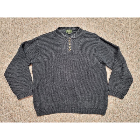 Eddie Bauer Sweater Men XL Grey Henley Chunk Knit Fisherman Outdoors Heavy USA - Picture 1 of 14